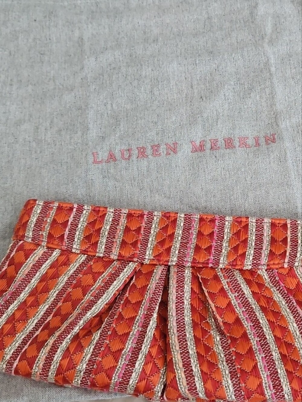 Lauren Merkin Orange and Pink Woven Clutch